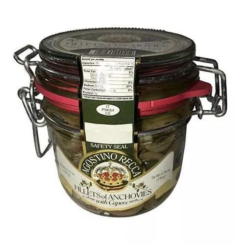 Agostino Recca Anchovy Fillets with Capers in Olive Oil, 8.1 oz