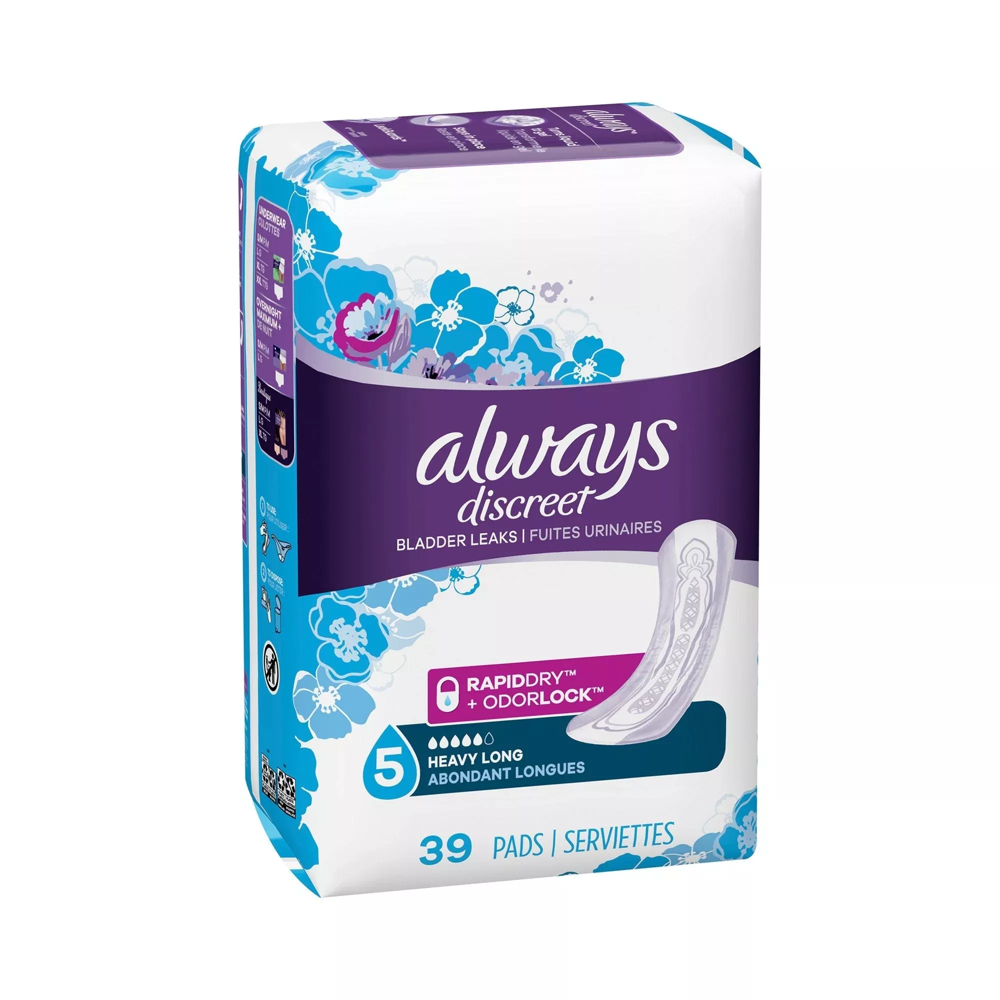 Always Discreet Maximum Incontinence Liner, Long Length, 39 ct