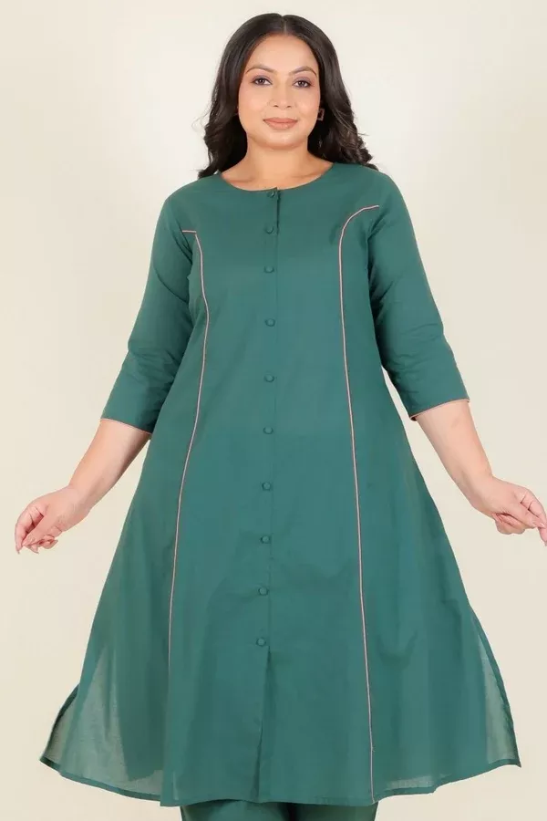 Aramya Green Soft Cotton Solid A-line Kurta for Women - M