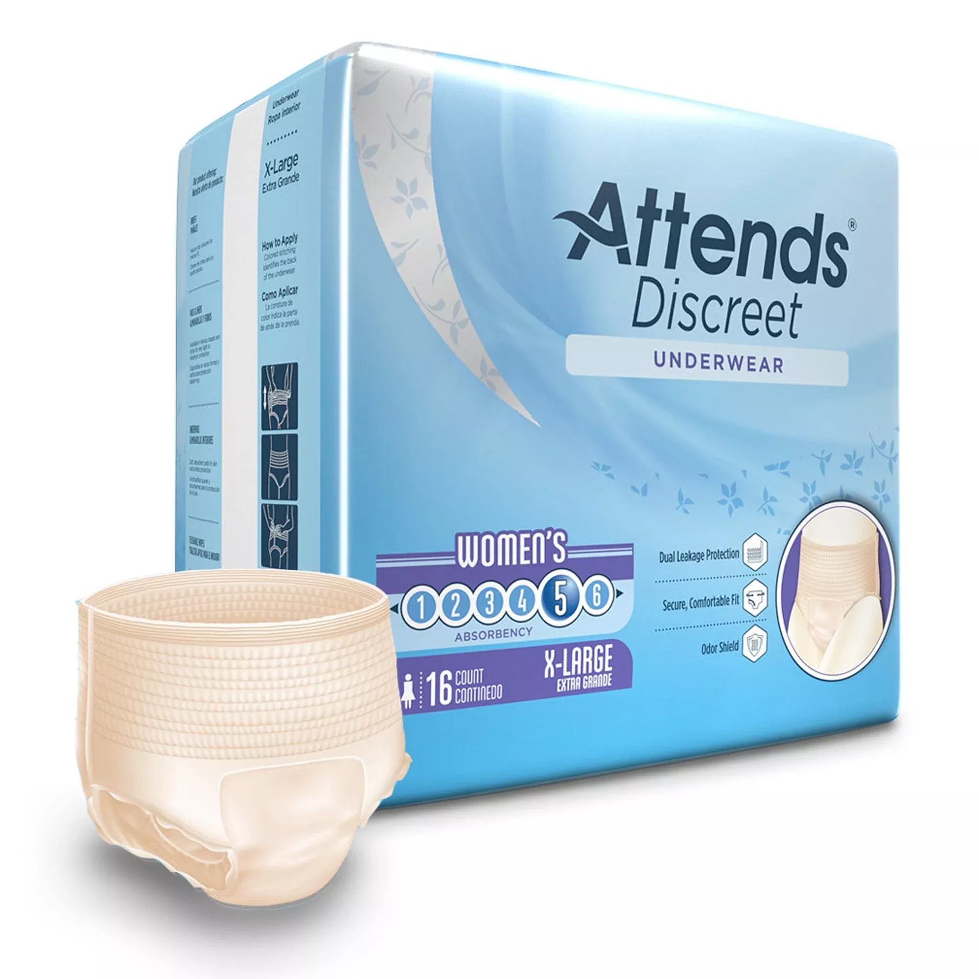 Attends Discreet Women's Underwear, Level 5, X-Large, 16 ct
