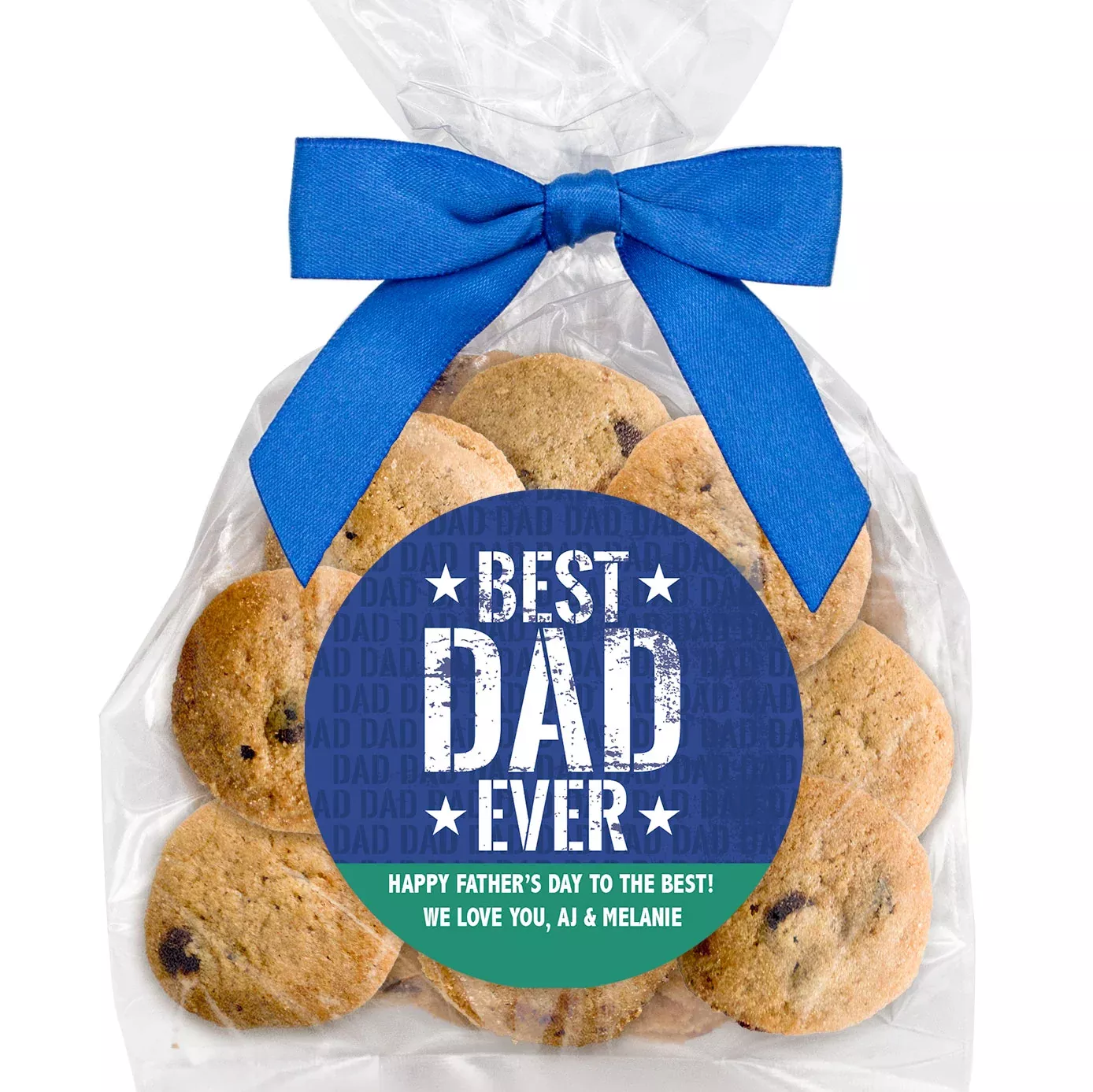 Best Dad Ever - Bite-Sized Chocolate Chip Cookies (3 oz., approx. 21 cookies) W/ Full Color Custom Sticker & Bow Choice