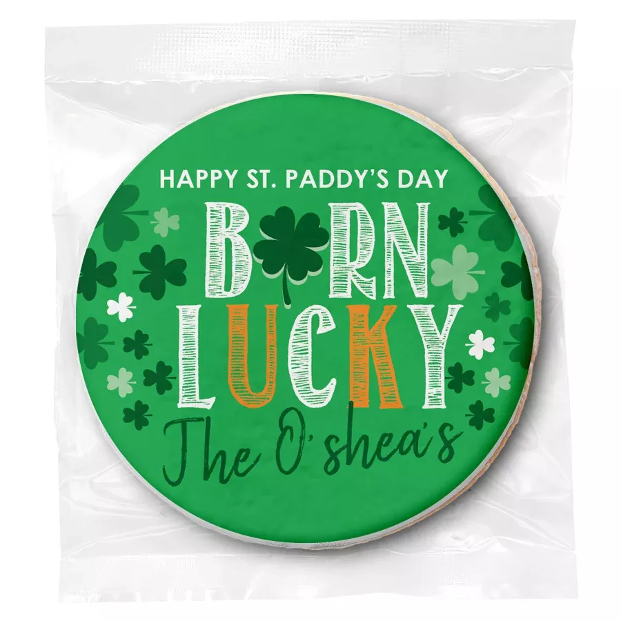 Born Lucky - Personalized Direct Print On Round Sugar Cookie
