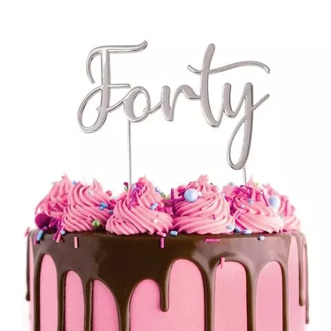 Cake Topper | Forty (40) | Silver Metal