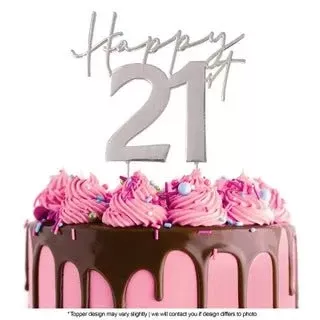 Cake Topper | Happy 21st | Silver Metal