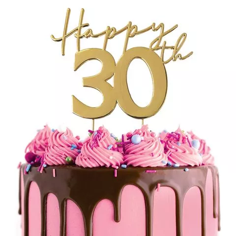 Cake Topper |Happy 30th | Gold Metal