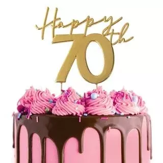 Cake Topper | Happy 70th | Gold Metal