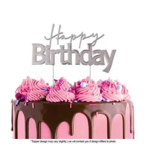 Cake Topper | Happy Birthday Style 1 | Silver Metal