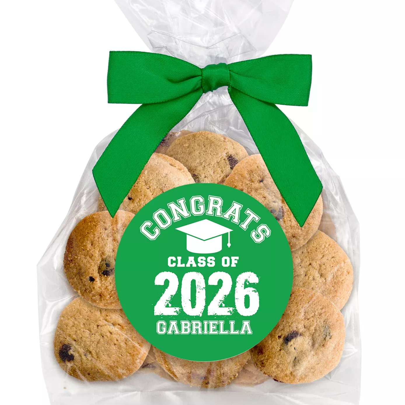 Congrats Class of - Chocolate Chip Mini Cookies (3 oz) W/ Full Color Custom Sticker & Bow Choice