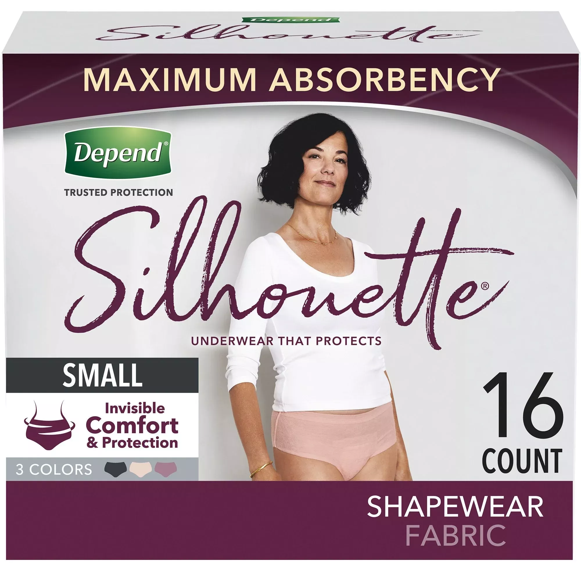 Depend Silhouette Maximum Absorbent Underwear, Small, 16 ct