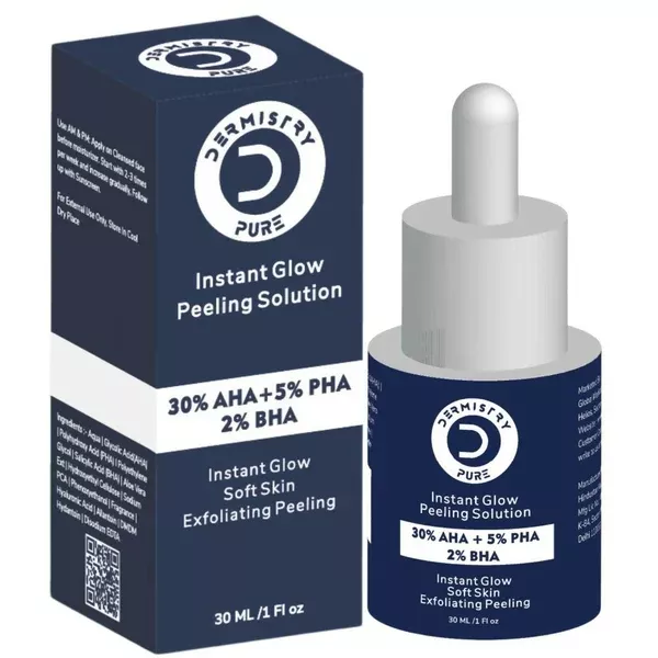 Dermistry Pure 30% AHA 5% PHA 2% BHA Peeling Exfoliating Solution Instant Bright Glow Fairness Serum - 30 ml