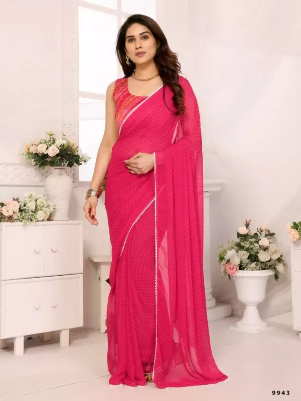 Designer Partywear Pink Georgette Fancy Saree - Satrangi