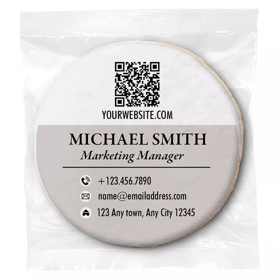 Edible Business Card with QR Code - Personalized Direct Print On Round Sugar Cookie