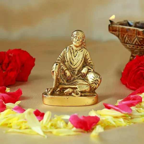Estele God-Plated Sirdi Wale Sai Baba Idol for Home/Car decor