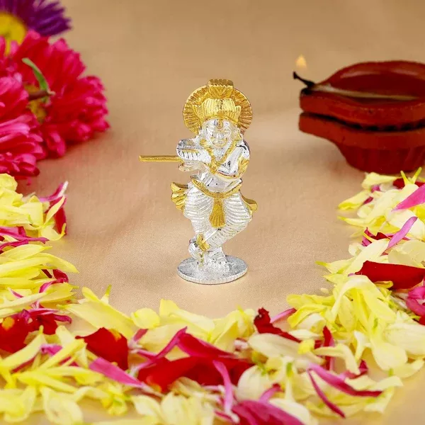 Estele Gold-Polished Divine Lord Krishna Idol for Home/Car Decor