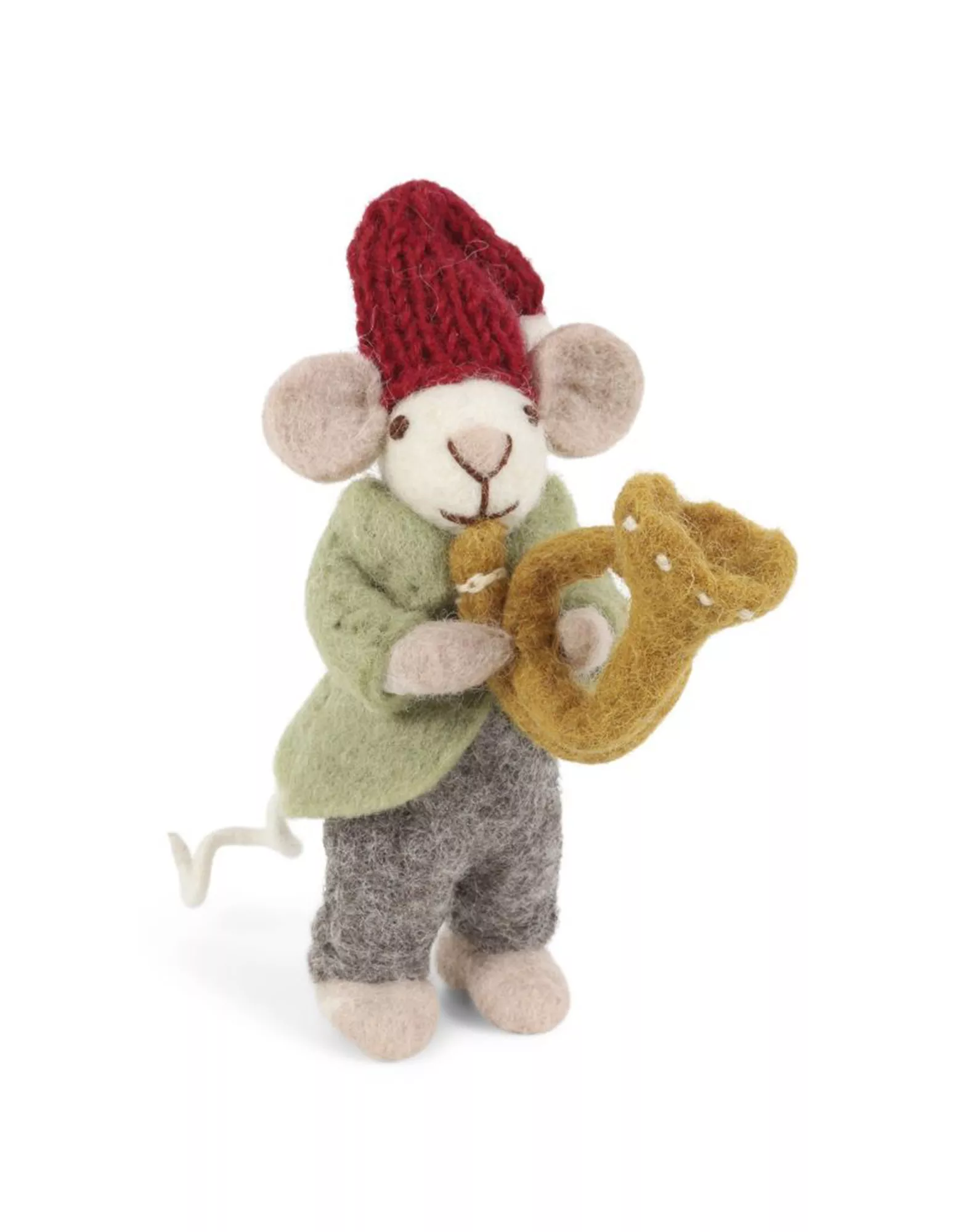Felt White Orchestra Mouse with Drum Ornament