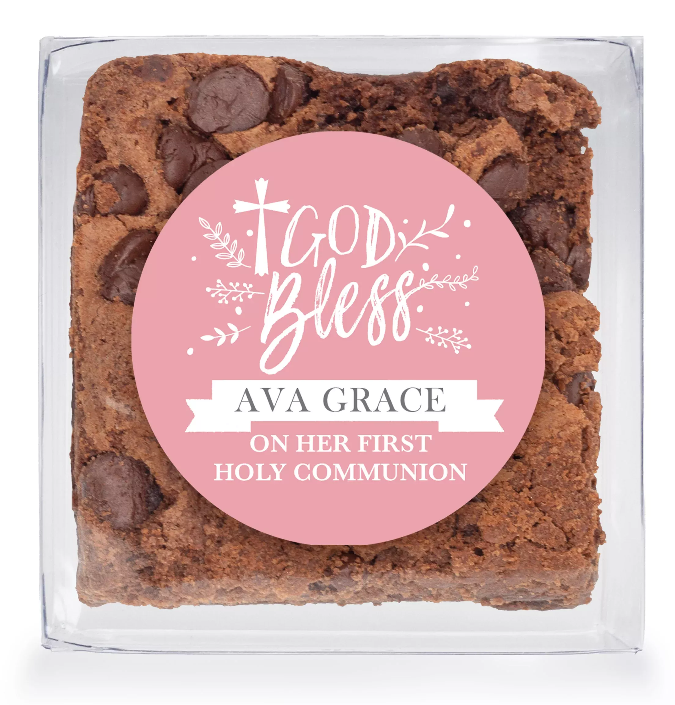 God Bless Banner Pink - Fudge Brownies W/ Full Color Personalized Sticker