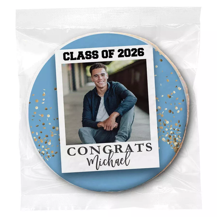 Graduation Polaroid Photo Upload & Message - Personalized Direct Print On Round Sugar Cookie