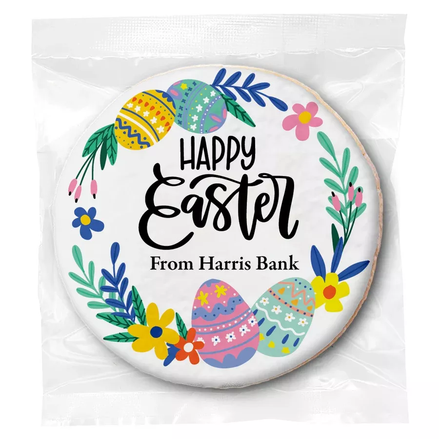 Happy Easter Colorful Wreath - Personalized Direct Print On Round Sugar Cookie
