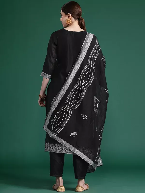 Indo Era Black Woven Design Straight Kurta Trousers set - S