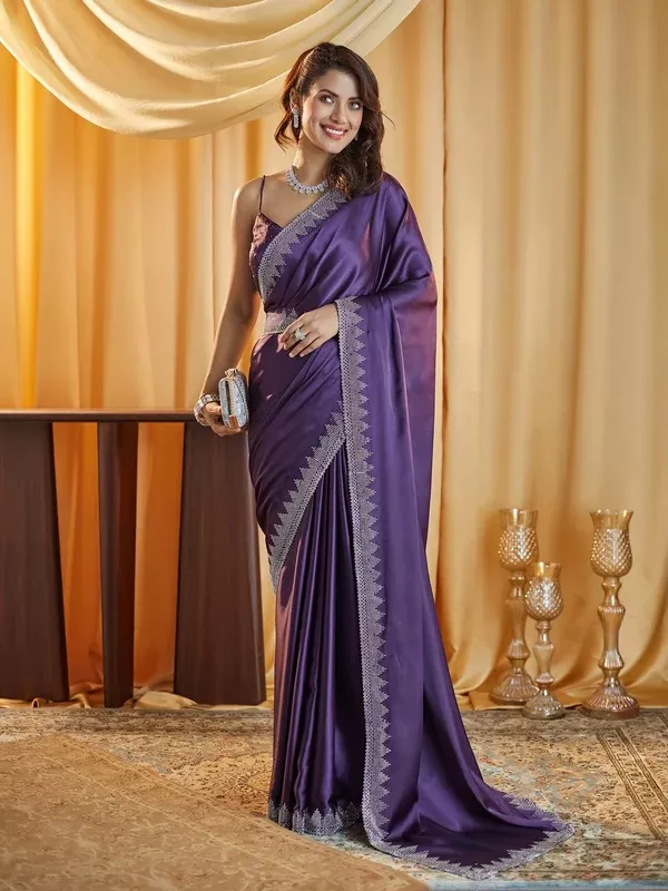 kasee Beads and Stones Satin Saree - Onesize