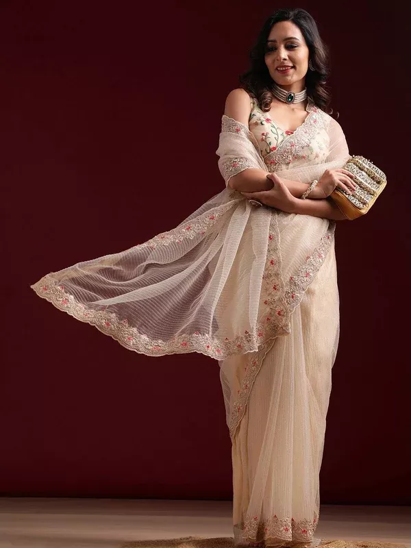 kasee Embellished Embroidered Net Saree - Onesize