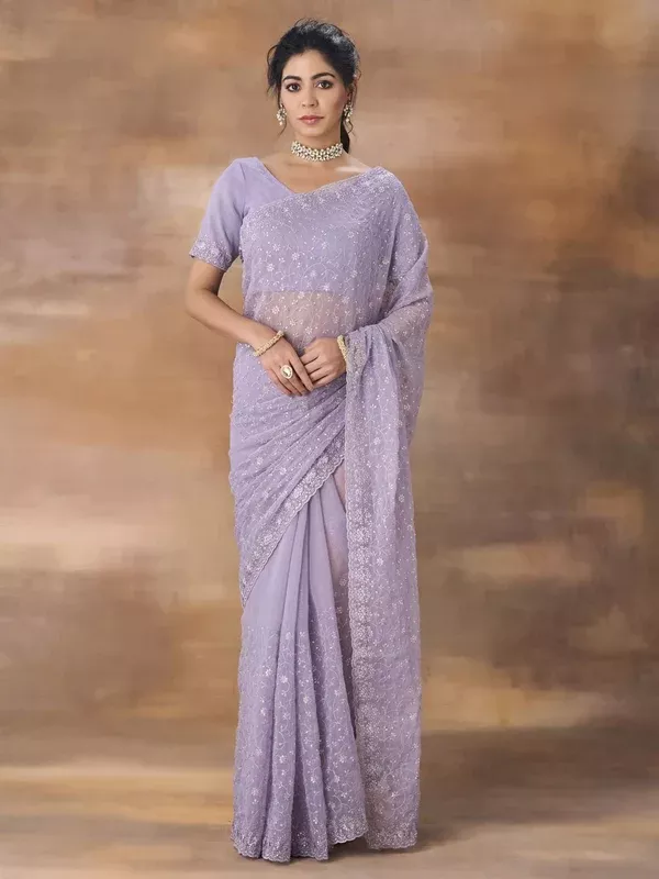 kasee Embroidered Floral Sequinned Saree - Onesize