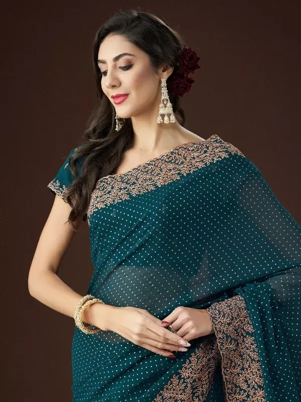kasee Floral Embroidered Embellished Saree - Onesize