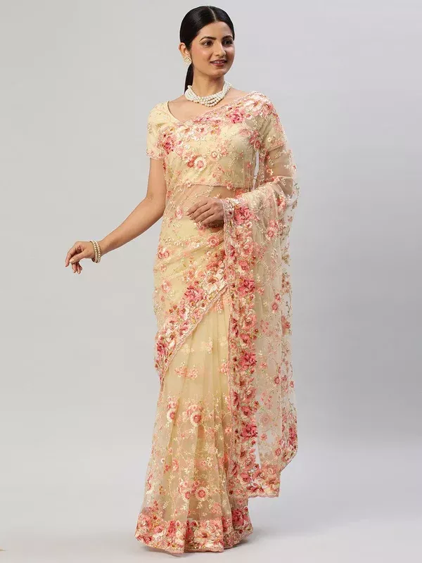 kasee Floral Embroidered Net Saree - Onesize