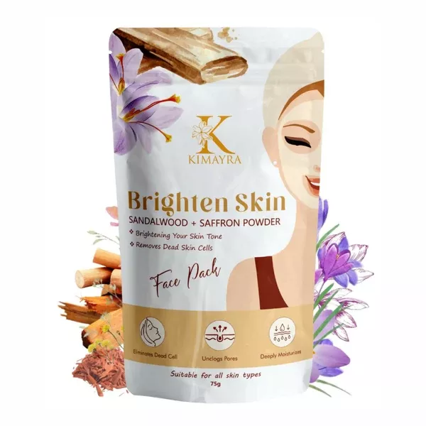 Kimayra Sandalwood + Saffron Face Pack Powder For Brighter Skin Tone, Helps In Anti-Ageing & Soothes Skin - 75 gm