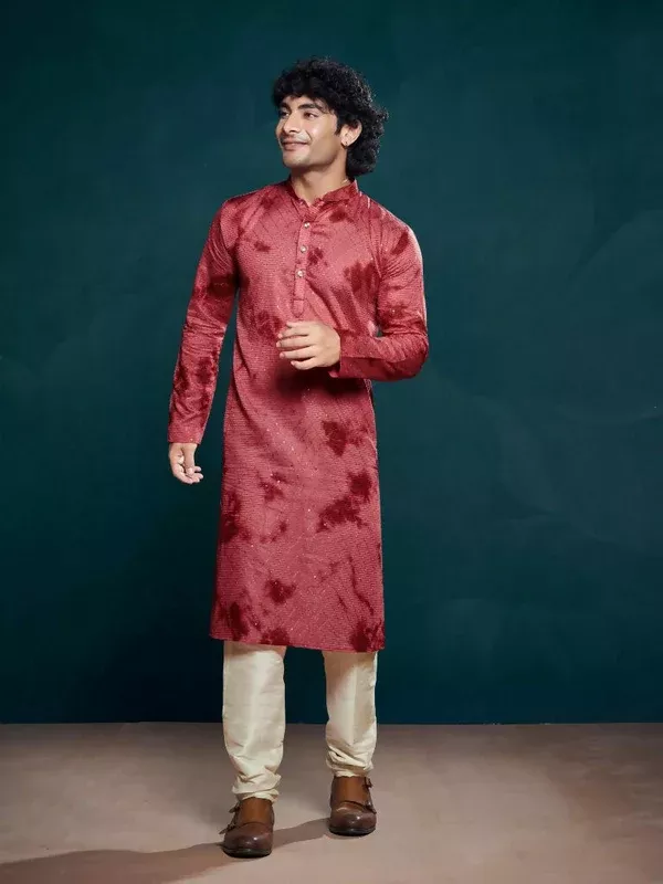 Maroon Viscose Designer Sequance Embroidery Work Men's Kurta Set - Mahotsav - S