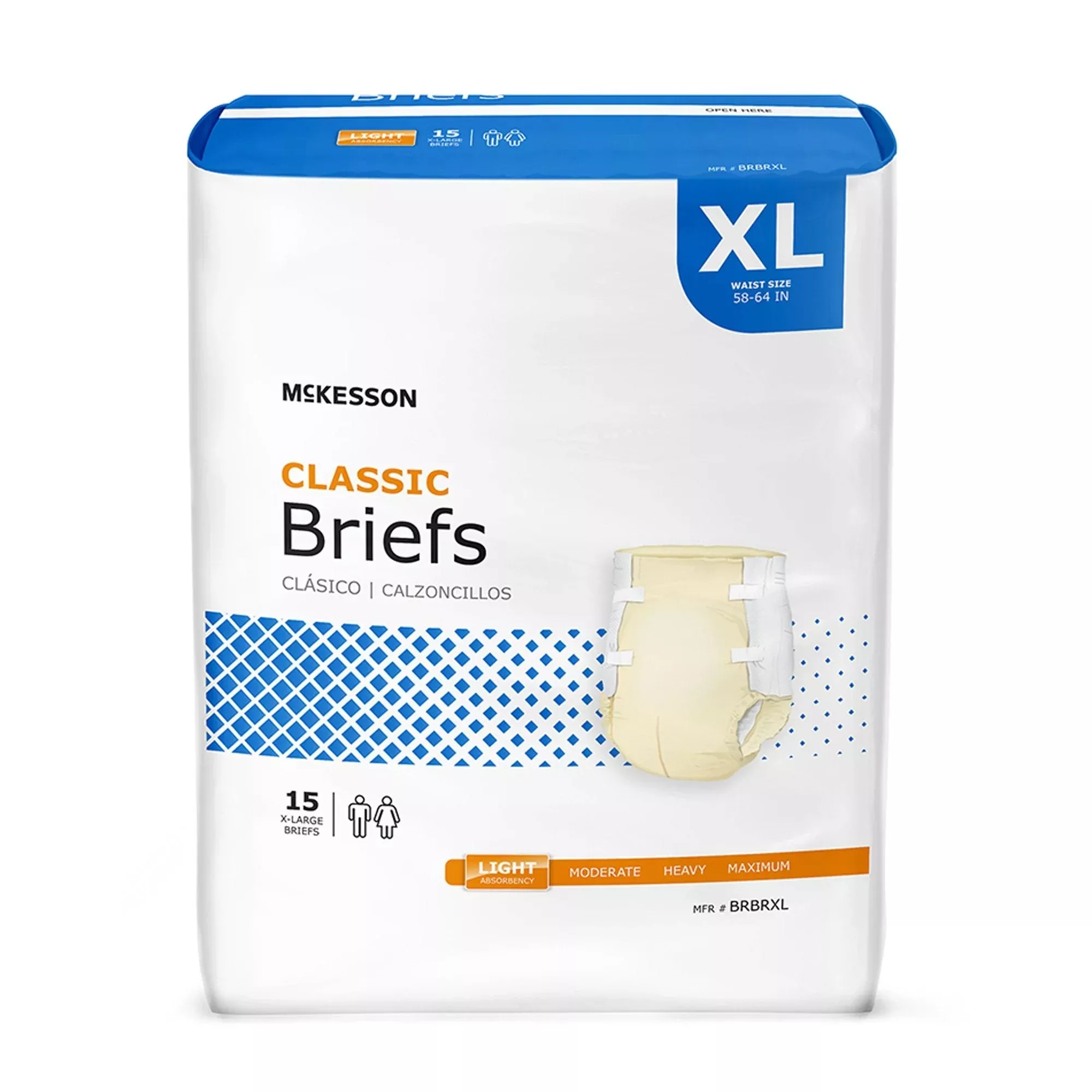 McKesson Classic Light Absorbency Incontinence Brief, XL, 15 ct