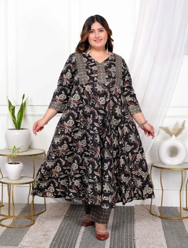 Miravan Women's Plus Size Yoke Embroidery Multi Anarkali Kurta and Palazzo Set - S