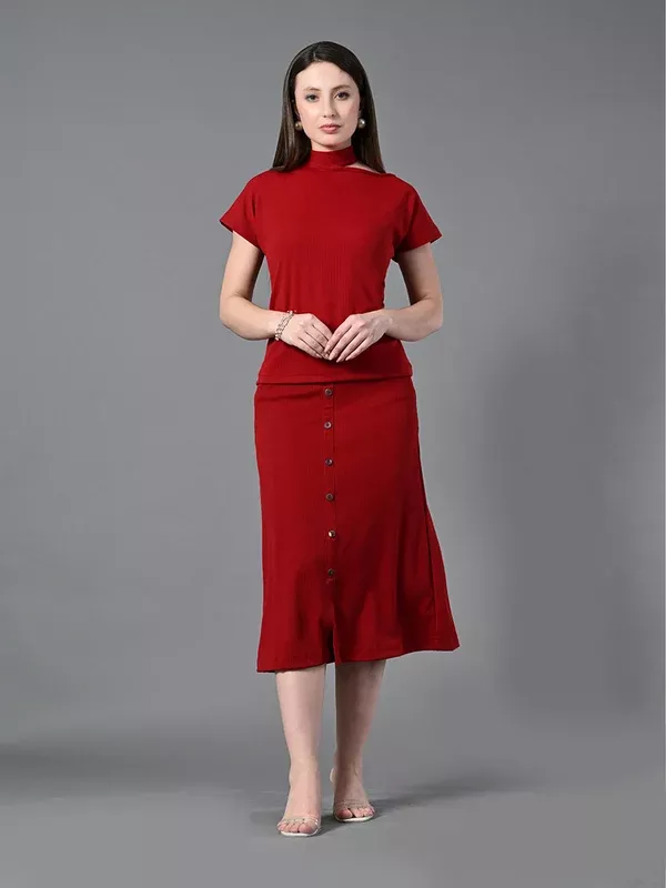 Myshka Women's Maroon colour Co-ord set - XS