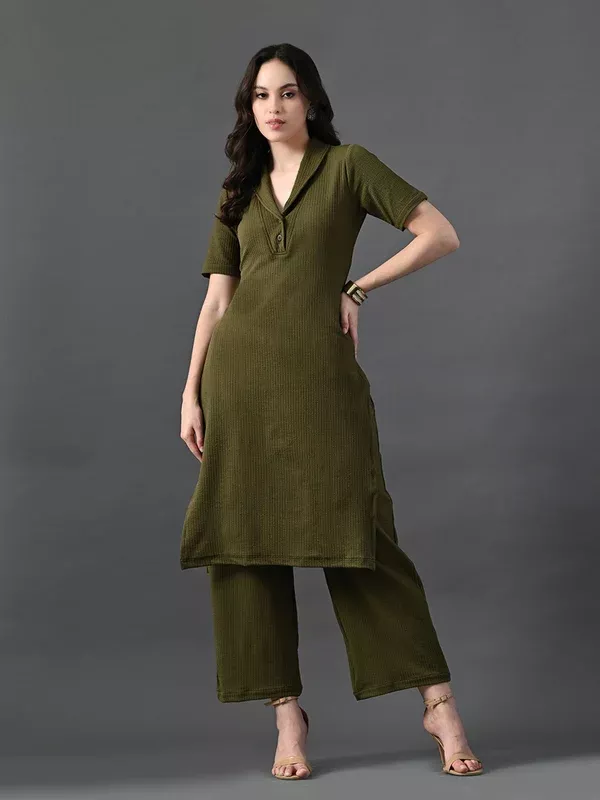 Myshka Women's Olive Green Kurta Set - S