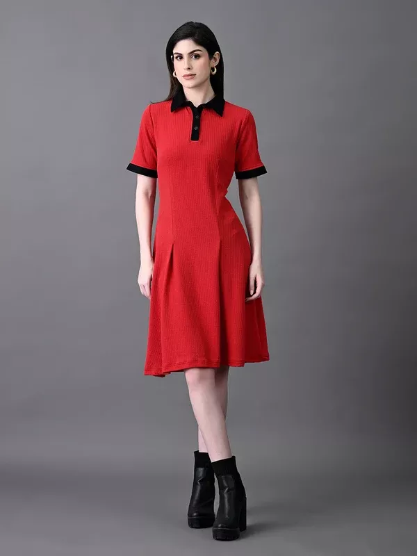 Myshka Women's Red Collared Dress - XS