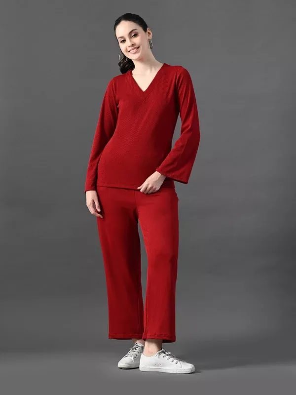 Myshka Women's Red Ribbed Cord Set - XS