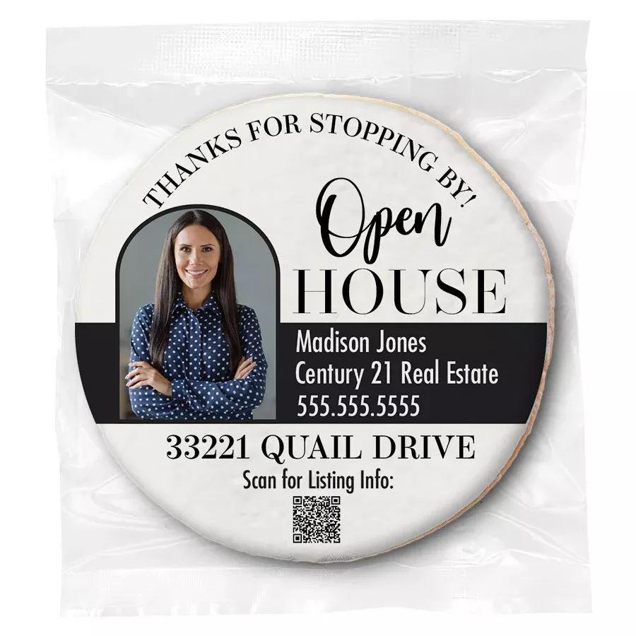 Open House Scan Code & Photo - Personalized Direct Print On Round Sugar Cookie