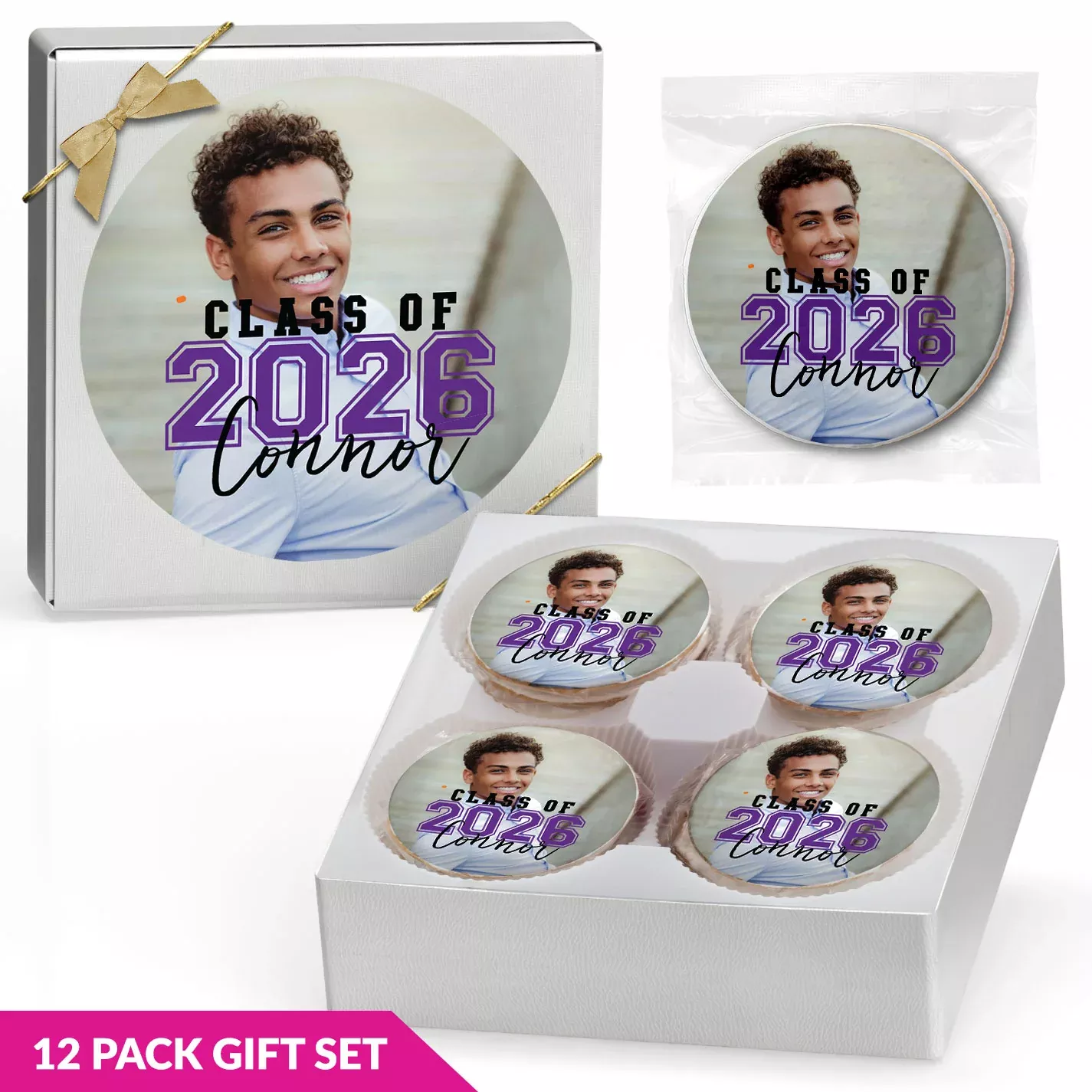 Overlay Photo Grad Cookie - Personalized Direct Print on Round Sugar Cookie Gift Box