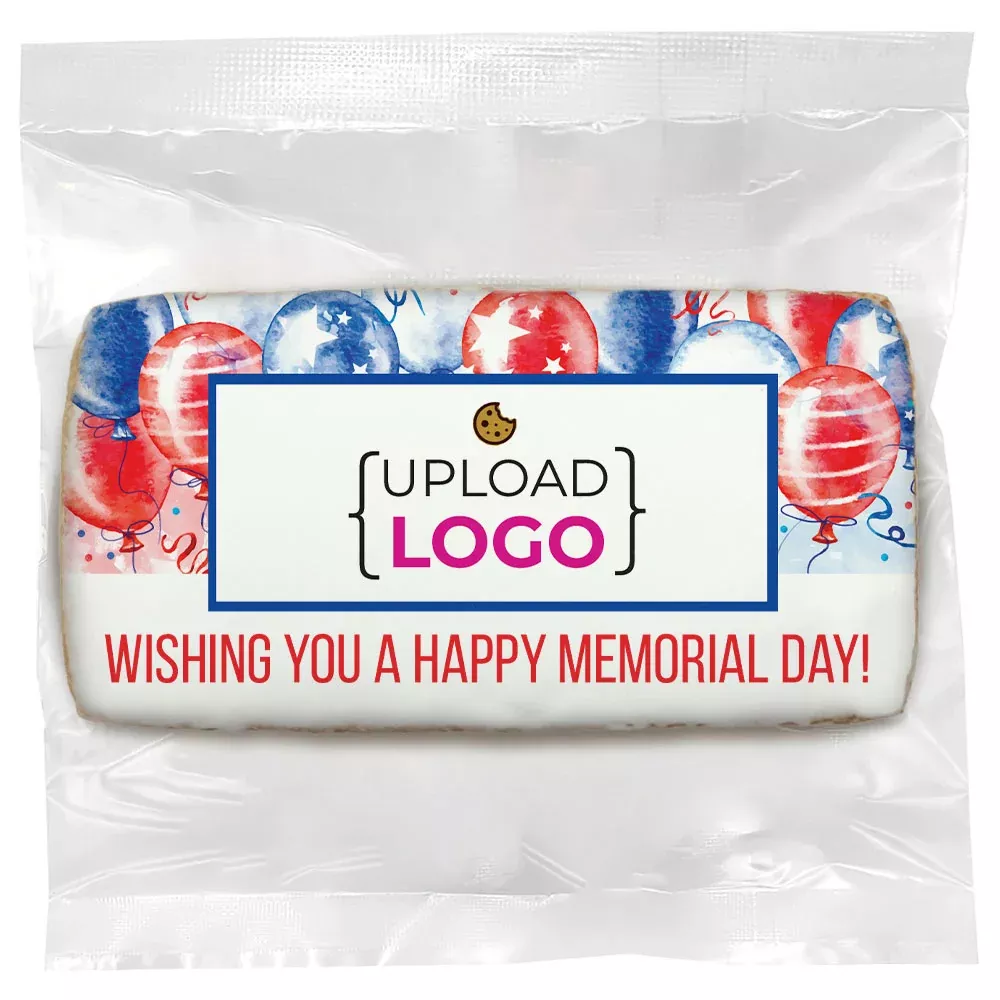 Patriotic Balloons Logo Upload & Message - Personalized Direct Print On Rectangle Sugar Cookie