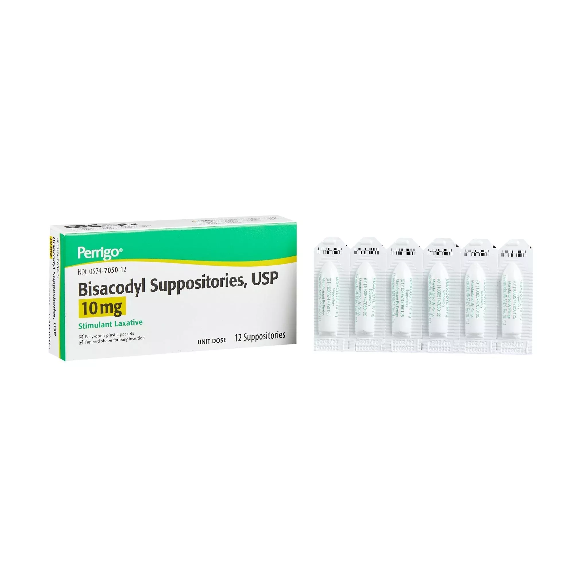 Perrigo Bisacodyl Suppository Laxative, 12 ct