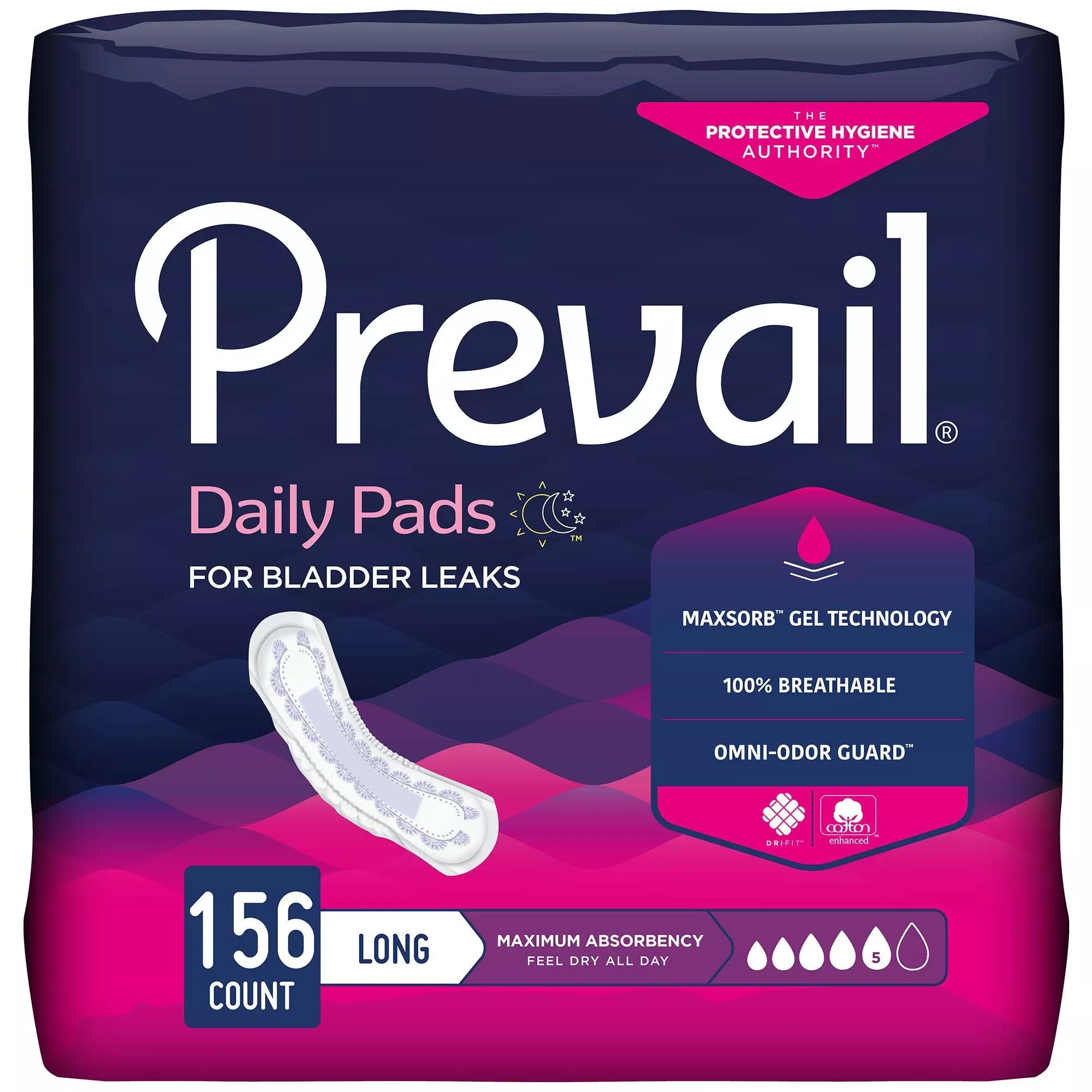 Prevail Daily Pads Maximum Bladder Control Pad, 13-Inch Length, 156 ct
