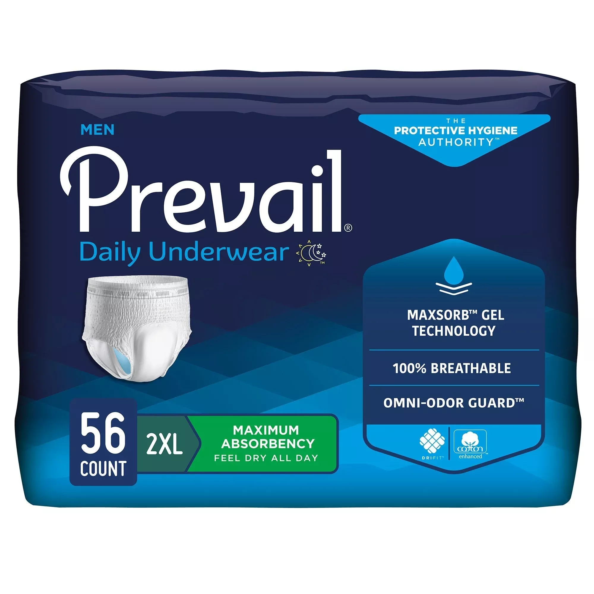 Prevail Daily Underwear Maximum Absorbent Underwear, Extra XL, 56 ct