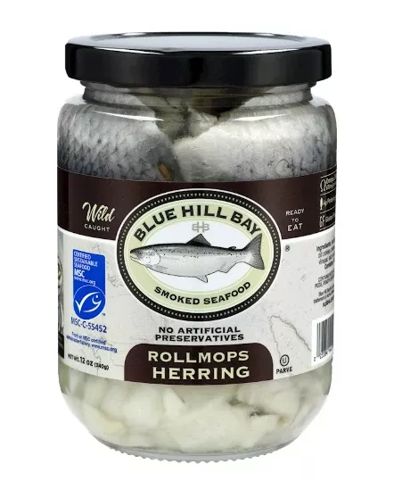 Rollmops Herring Fillets with Pickles (Blue Hill Bay), 12 oz Jar