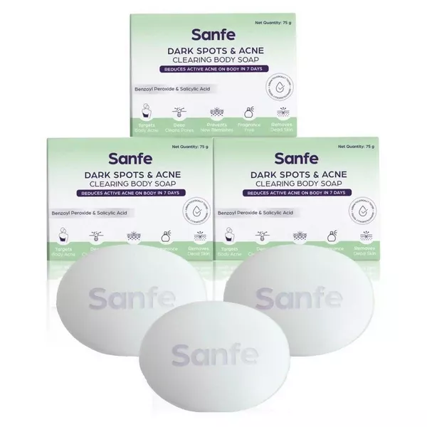 Sanfe Dark Spots & Acne Clearing Body Soap - 75 gm - Pack of 3