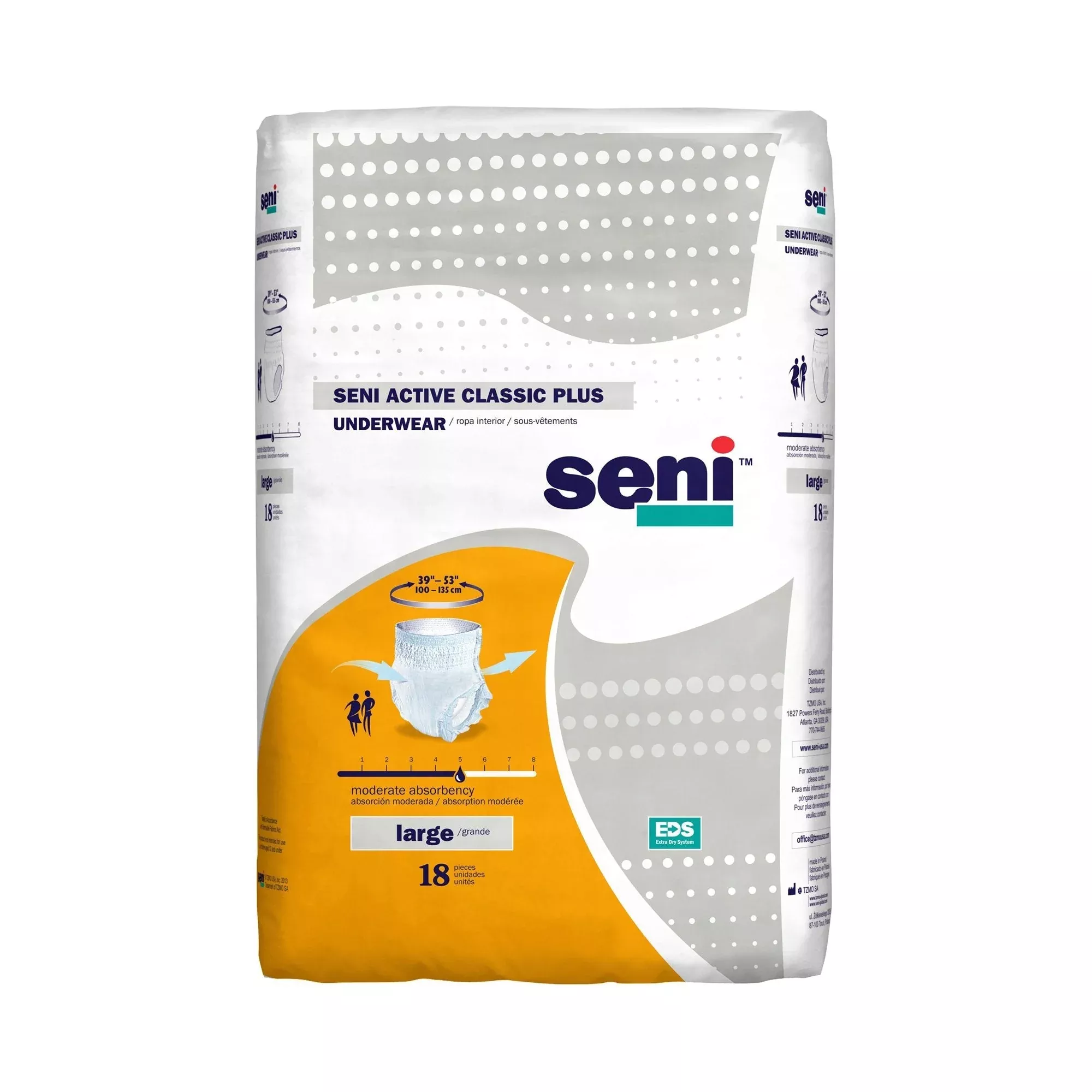 Seni Active Classic Plus Moderate Absorbent Underwear, Large, 18 ct