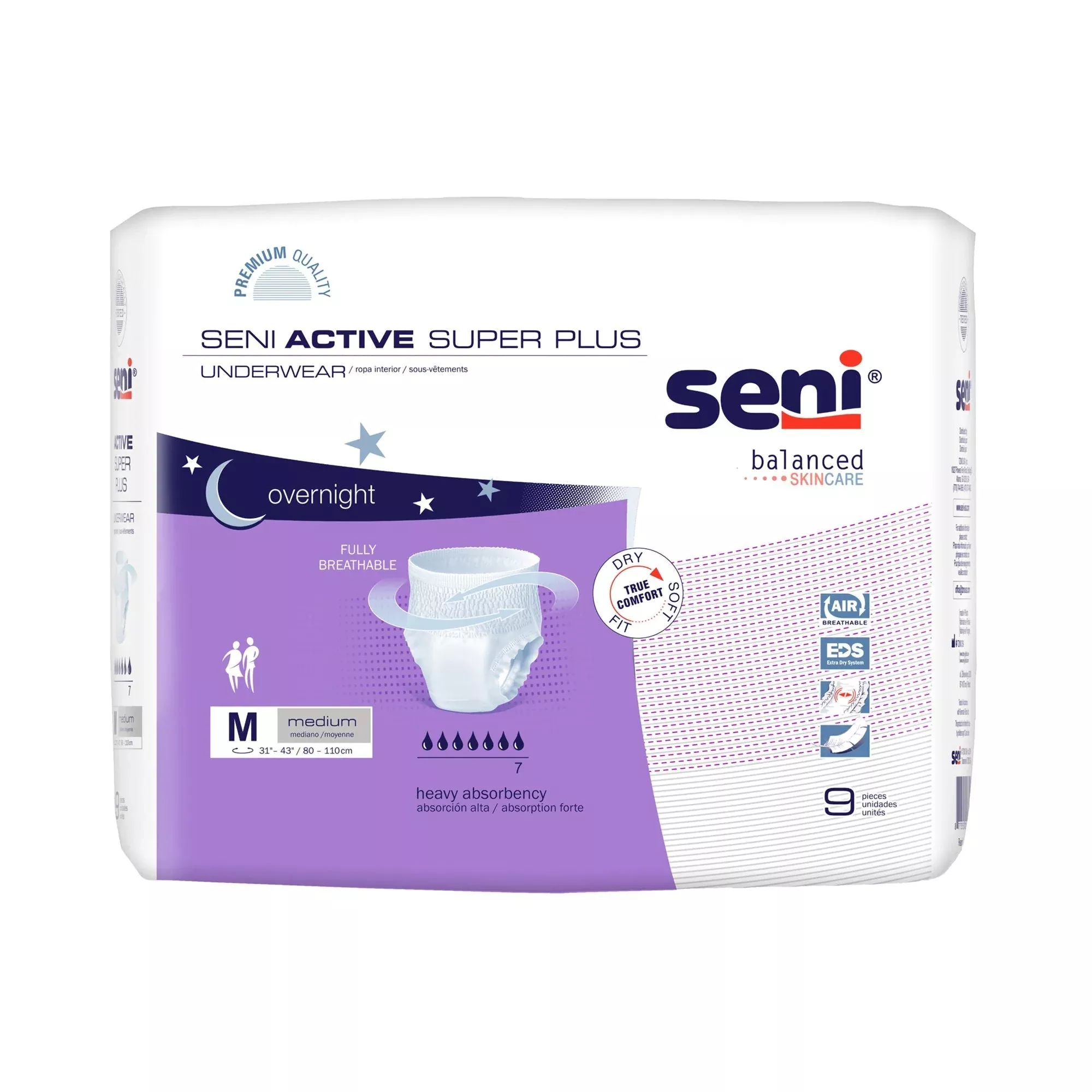 Seni Active Super Plus Heavy Absorbent Underwear, Medium, 9 ct