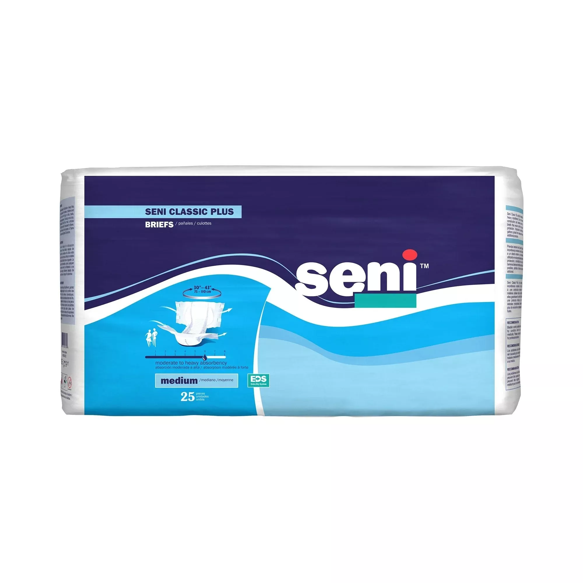 Seni Classic Plus Moderate to Heavy Absorbency Incontinence Brief, Medium, 25 ct