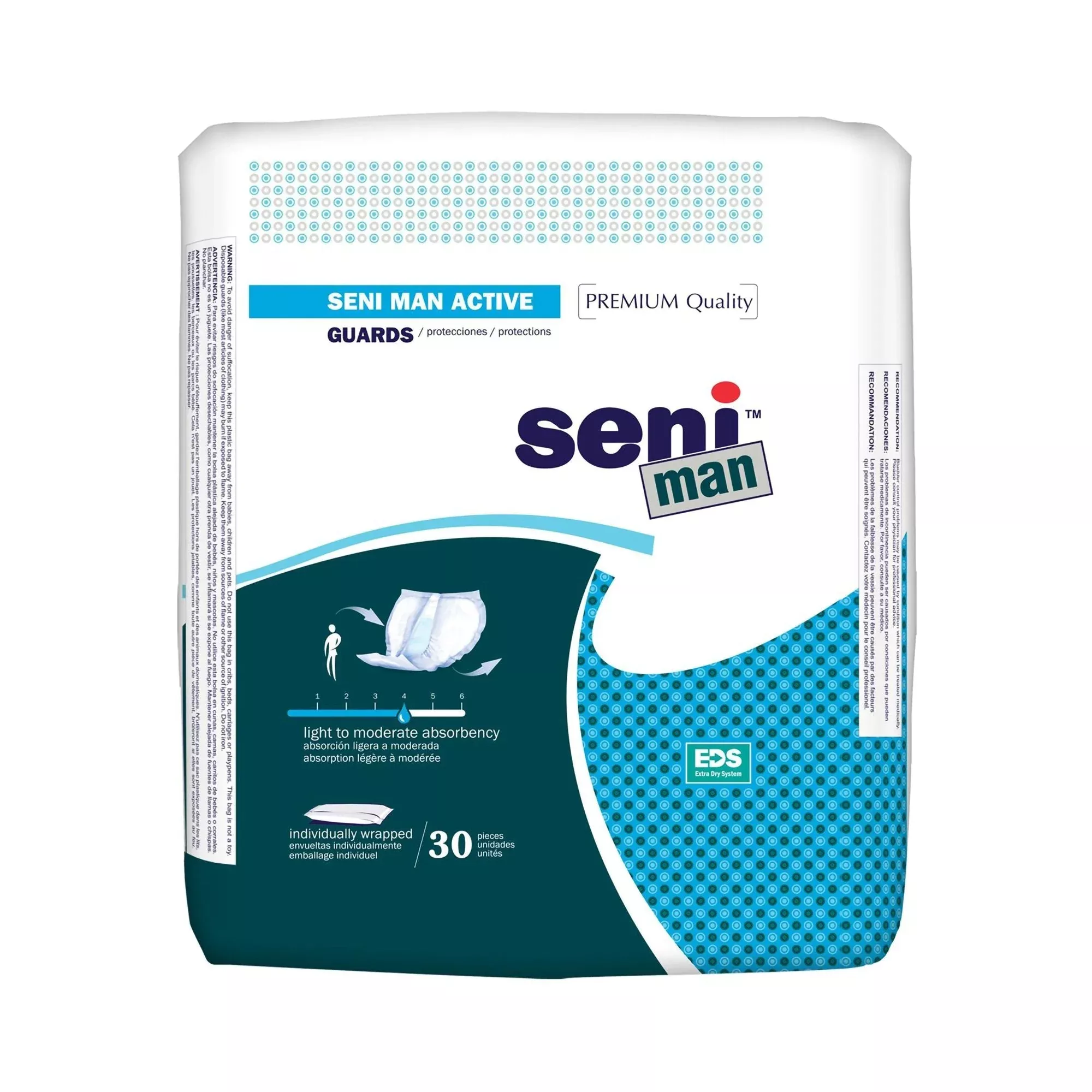 Seni Man Light to Moderate Absorbency Incontinence Liner, 11.2-Inch Length, 30 ct