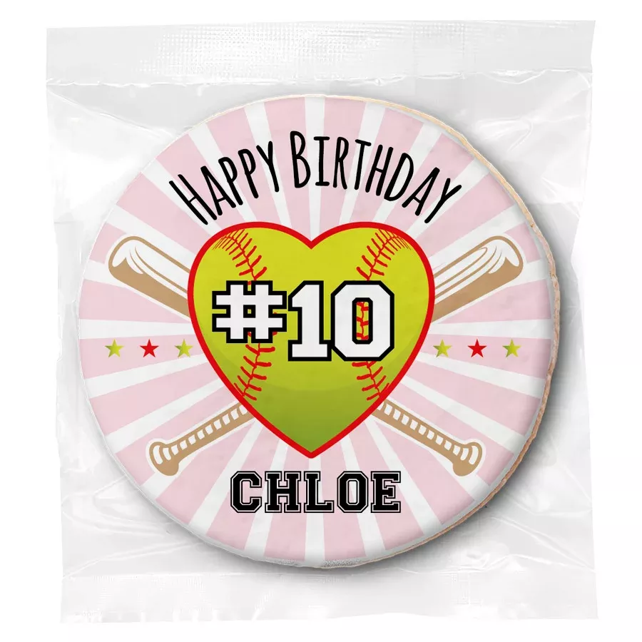 Softball Heart Party - Personalized Direct Print On Round Sugar Cookie