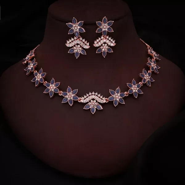 Tehzeeb Creations Blue Colour Star Design Stone Studded Necklace With Earrings